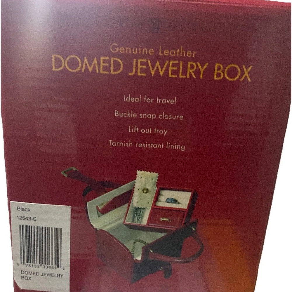 Dulwich Designs Travel Jewelry Box Genuine Leather Domed Black With Mirror - Picture 7 of 11